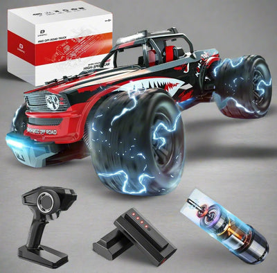 Remote Control Car, RC Monster Truck,  1:14 Fast RC Cars with Colorful Led Lights, 40KM/H High Speed Shark Remote Control Car, 4X4 RTR All Terrains RC Monster Truck, Waterproof Off-Road with 2 Batteries Level Indicator for Adults Boys - Toyigo