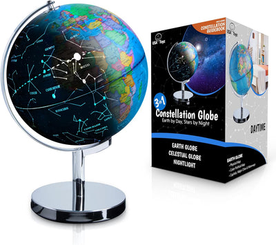 Illuminated Globe With Stand, 3-in-1 World Globes, Constellation Globe Night Light, Globe Lamp With LED, Non Tip Base Globe, 13.5 Inch Tall Globe, 9 Inch Diameter