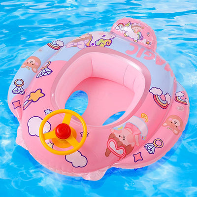 Baby Inflatable Pool Float, Swimming Float Boat with Steering Wheel Horn Inflatable Ride-on Summer Pool Swim Ring Beach Supplies Toddlers Age 1-4 Boys Girls for Kids