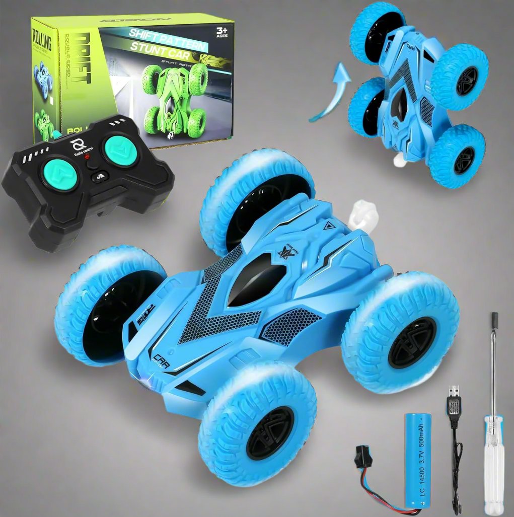 RC Stunt Cars, RC Cars with Lights, 4WD 2.4Ghz Double Sided 360ø Rotating RC Truck, RC Truck Cool Surprise for 6 Year Old Boy Gifts Kids Xmas Toy Cars for Boys Girls(Blue) - Toyigo