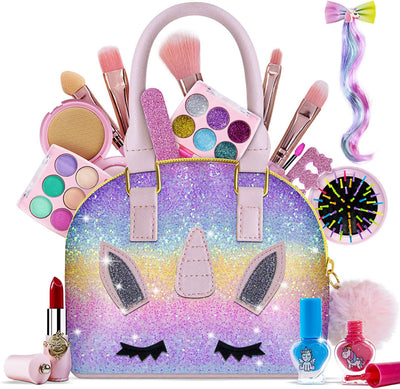 Kids Makeup Kit for Girl, Washable Makeup for Kids with Colorful Unicorn Bag, Toddler Girl Toys Pretend Makeup Beauty Set Toys, Birthday Gifts for Girls at The Age of 3,4,5,6,7,8,9,10