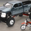 Pickup Truck, Chevrolet 4x4 Gray Silverado Pickup Truck Working Suspension and 1/32 Scale Die Cast Blue Chevrolet Silverado and Honda Dirt Bike For Kids - Toyigo