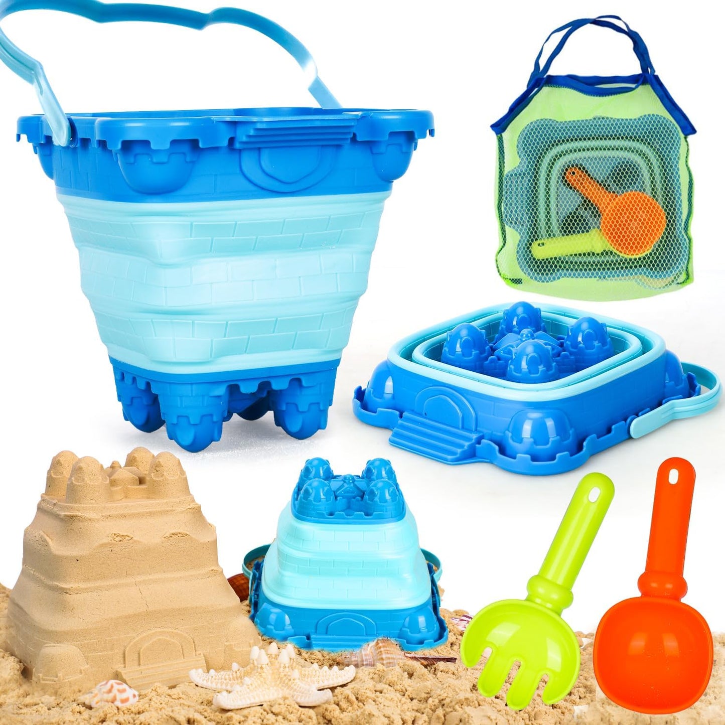 Collapsible Beach Toys, Sand Toys for Kid Toddler with 1 Collapsible Sand Bucket Shovel, Sandbox Toy for Toddler Kid, Travel Beach Foldable Bucket for Age 3-4-5-6-8-10, 2.5L