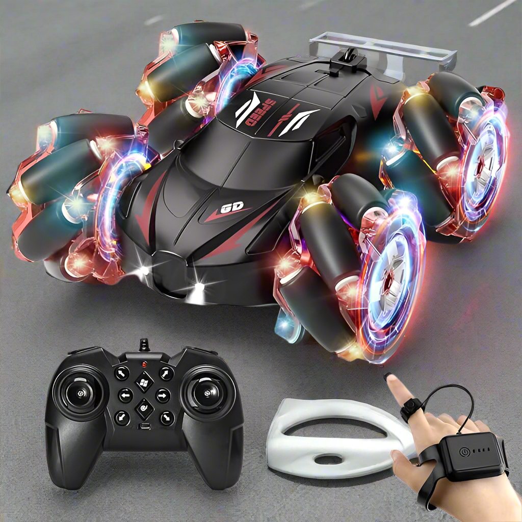 Remote Control Car, 2.4GHz 4WD Gesture Sensing Remote Control Stunt Car Car with Cool Light and Music, Double-Sided 360ø Flips RC Cars for Kids - Toyigo