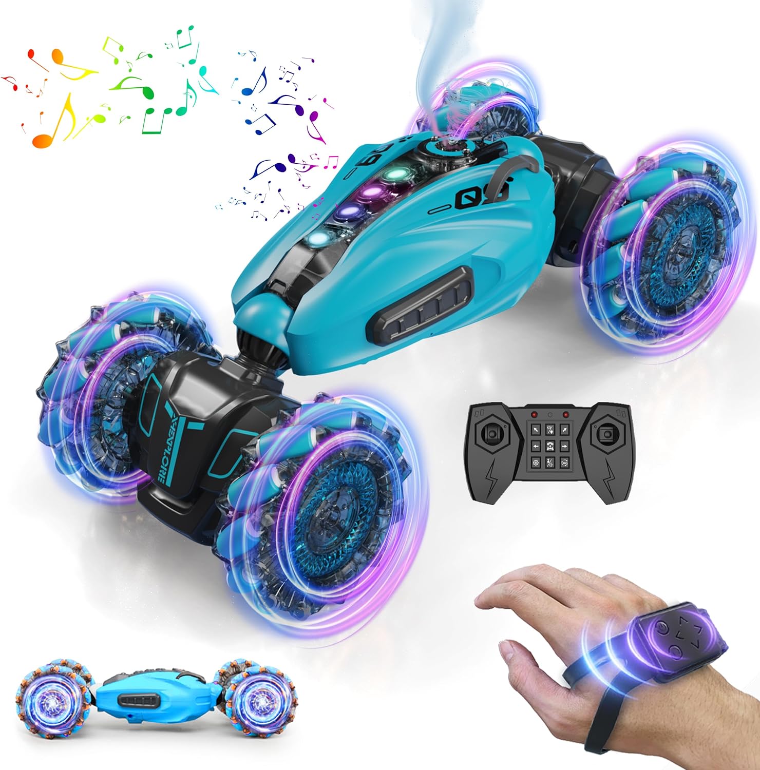 RC Stunt Car, Double Sided Driving,360 øRotation, 2.4GHz 4WD Remote Control Gesture Sensing Toy Cars, Road Vehicle,Hand Controlled RC Car with Lights&Music, Boys & Girls for Birthday Gifts - Toyigo