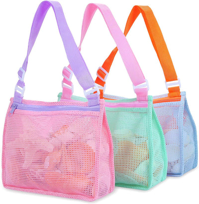 Beach Toy Mesh Beach Bag Kids, Shell Collecting Bag Beach Sand Toy, Seashell Bag Swimming Accessories for Boys and Girls (Only Bags, A Set of 3)