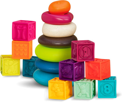 B. baby Baby Blocks & Stacking, 5 Colorful Ring Stacking Set, 10 Numbered Building Blocks for Infants, Building Play Set for Babies, One Two Squeeze & Stacking Stones, Educational Toys for 6 Months+ - Toyigo