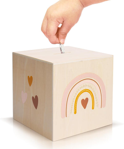 Wooden Piggy Bank for Kids, Beautifully Crafted Coin Bank Encourages to Start Saving Money Early, A Great Gift for Girls and Boys, That Brightens Up Every Kids Bedroom