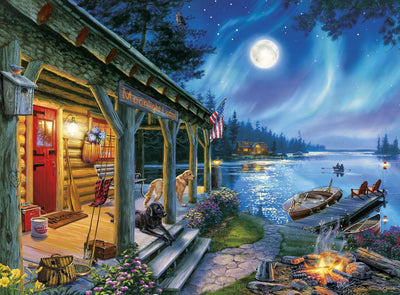 Darrell Bush - Moonlight Lodge - 1000 Piece Jigsaw Puzzle , Blue