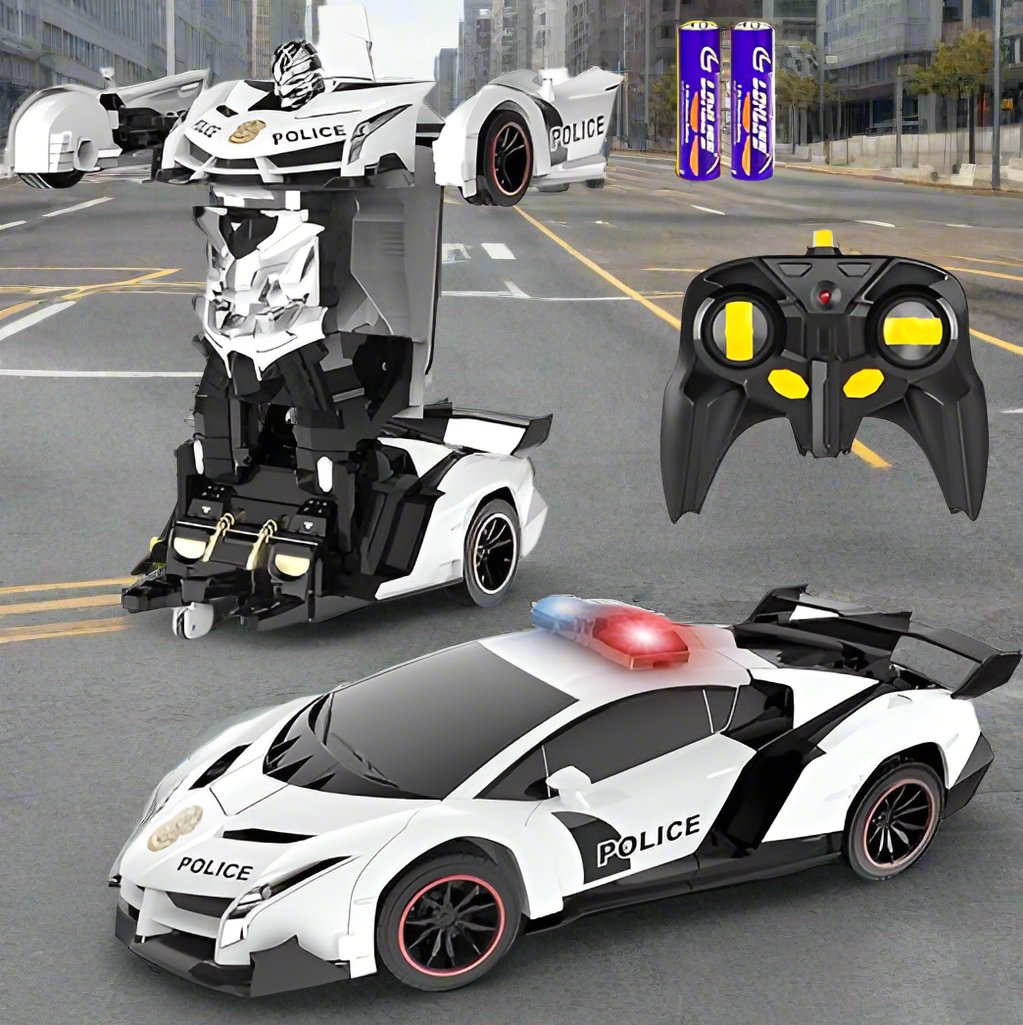 Transformer RC Cars, Single Button Press Transform into Police To Robot, 360 Degree Rotating & Drifting with Flashing Light, 2.4Ghz 1:18 Scale Transforming  Car Lambo Style - Toyigo