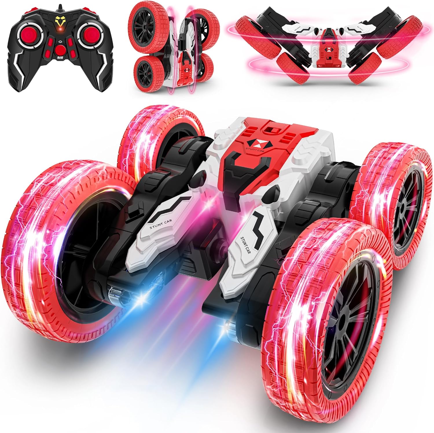 Remote Control Stunt Car, 4WD Off-Road Stunt Car with 360ø Flips, Double Sided RC Car, 2.4Ghz Indoor/Outdoor All Terrain Rechargeable Electric Toy, Gifts for Boys Kids 3+ Age - Toyigo