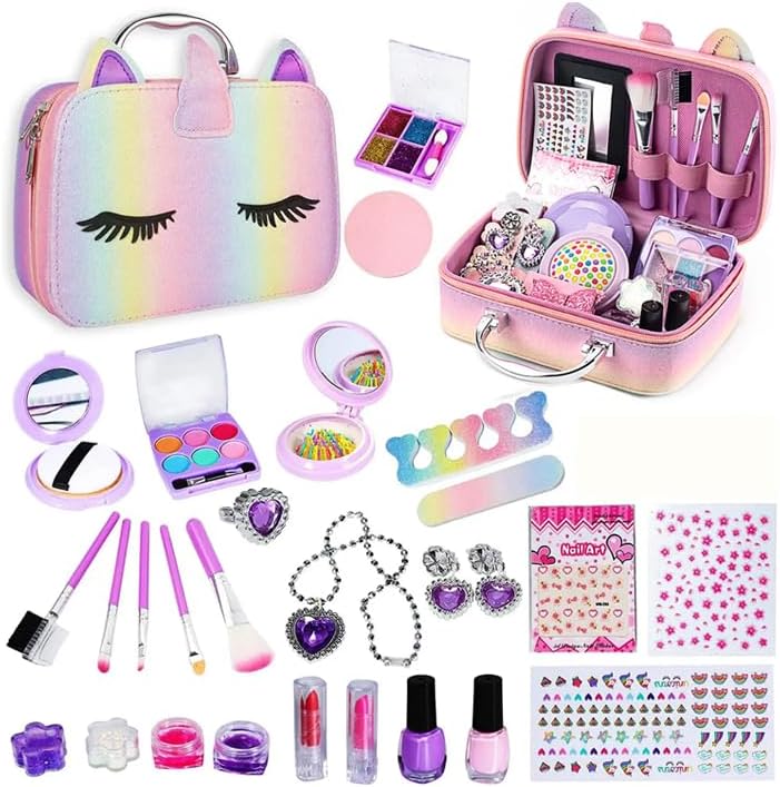 40 Pcs Kids Makeup Kit for Girls, Real Washable Non Toxic Make Up Kits for Girls Ages 6-12, Girls Makeup Set Gift for Christmas, Birthday & Other Occasions, Beginners Makeup Kit for Girls