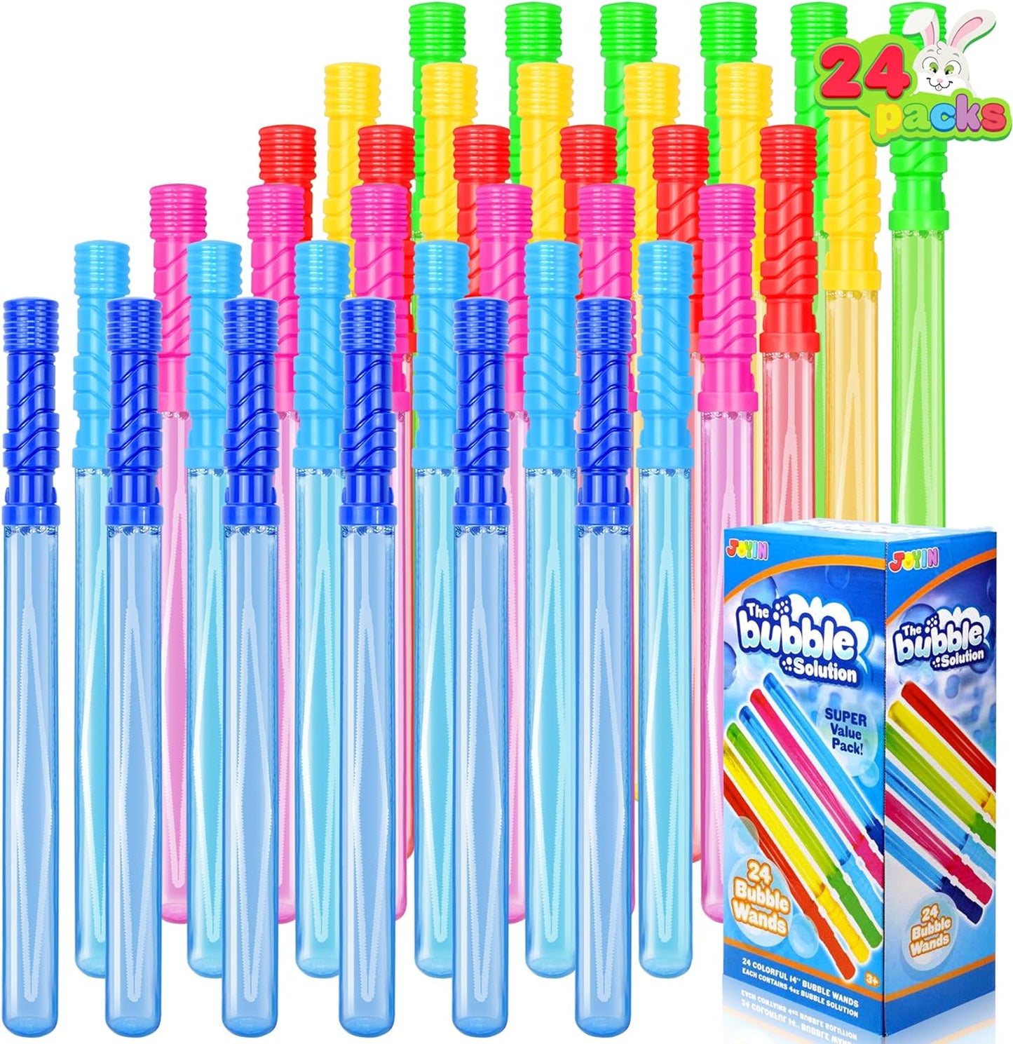 24 Pack 14.6 Big Bubble Wands Bulk (2 Dozen) for Summer Toy, Outdoor/Indoor Activity Use, Easter, Bubbles Party Favors Supplies for Kids