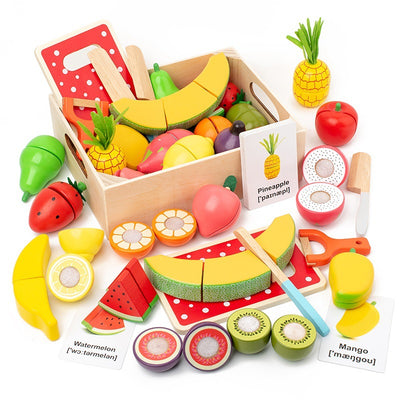 Magnetic Wooden Cutting Fruit Toy Set, Playhouse Kitchen Simulation for Kids with Cut & Play Features