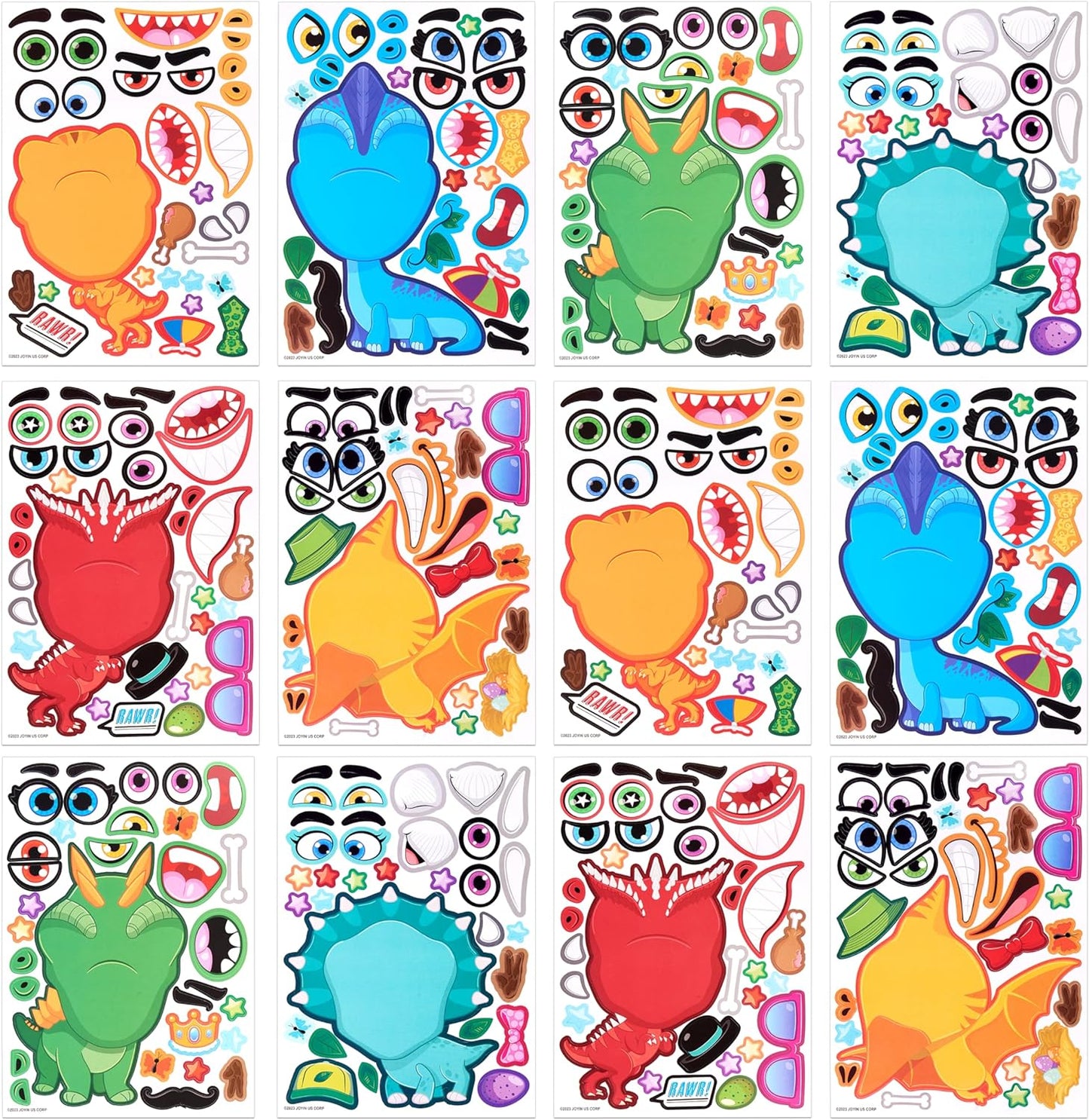 24 PCS 6 x 9 Make-a-face Sticker Sheets, Make Your Own Animal Dinosaur and Match Sticker Sheets with Dinosaur and Fantasy Animals Kids Party Favor Supplies Craft  for Kids