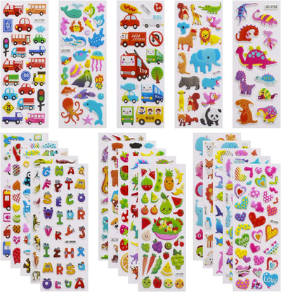 3D Stickers, Toddlers 550+ Vivid Puffy Kids Stickers 24 Different Sheets, Colored 3D Stickers for Boys Girls Teachers, Reward, Craft Scrapbooking  for Kids