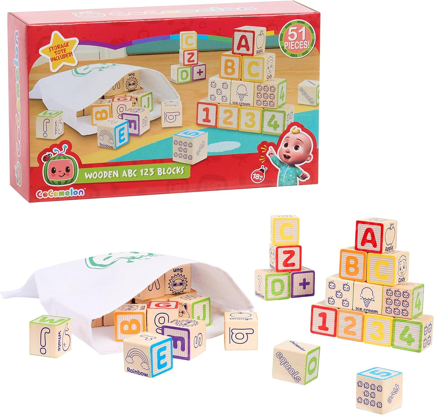 Wooden Block Set - 51-Piece Classic ABC Wooden Block Set Toys, Preschool Building Toys, Learning and Education, Officially Licensed Kids Toys Ages 18 Month, for Kids Toys