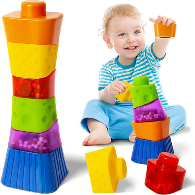 Stacking Building Blocks, Montessori Colorful Blocks Toy, Square Building Blocks, 18+ Month Baby Toys Sensory Stacking, Blocks Kids Toys