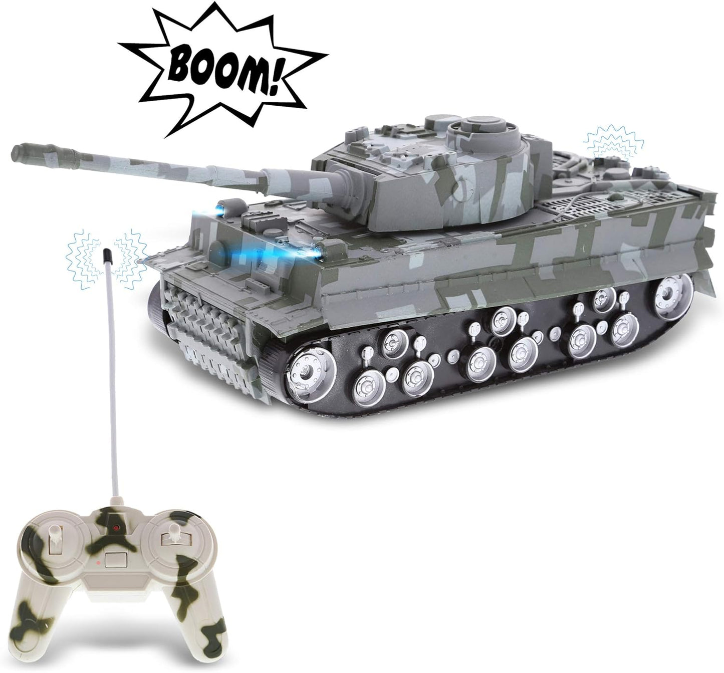 Army RC Tank Toy, Remote Control Tank with Lights and Sounds, RC Tank with Rotating Turret, Realistic RC Military Tank Model, Cool RC tank toy, RC Vehicles for Kids - Toyigo