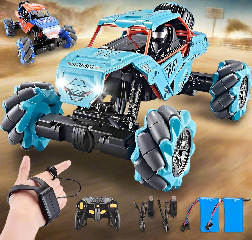 Remote Control Car,  360ø Rotating Hand Controlled Monster Truck All Terrains 14 Scale 4WD Metal Gesture Sensor RC Car, Stunt Car with Rechargeable Batteries Boys Gifts for Kids - Toyigo