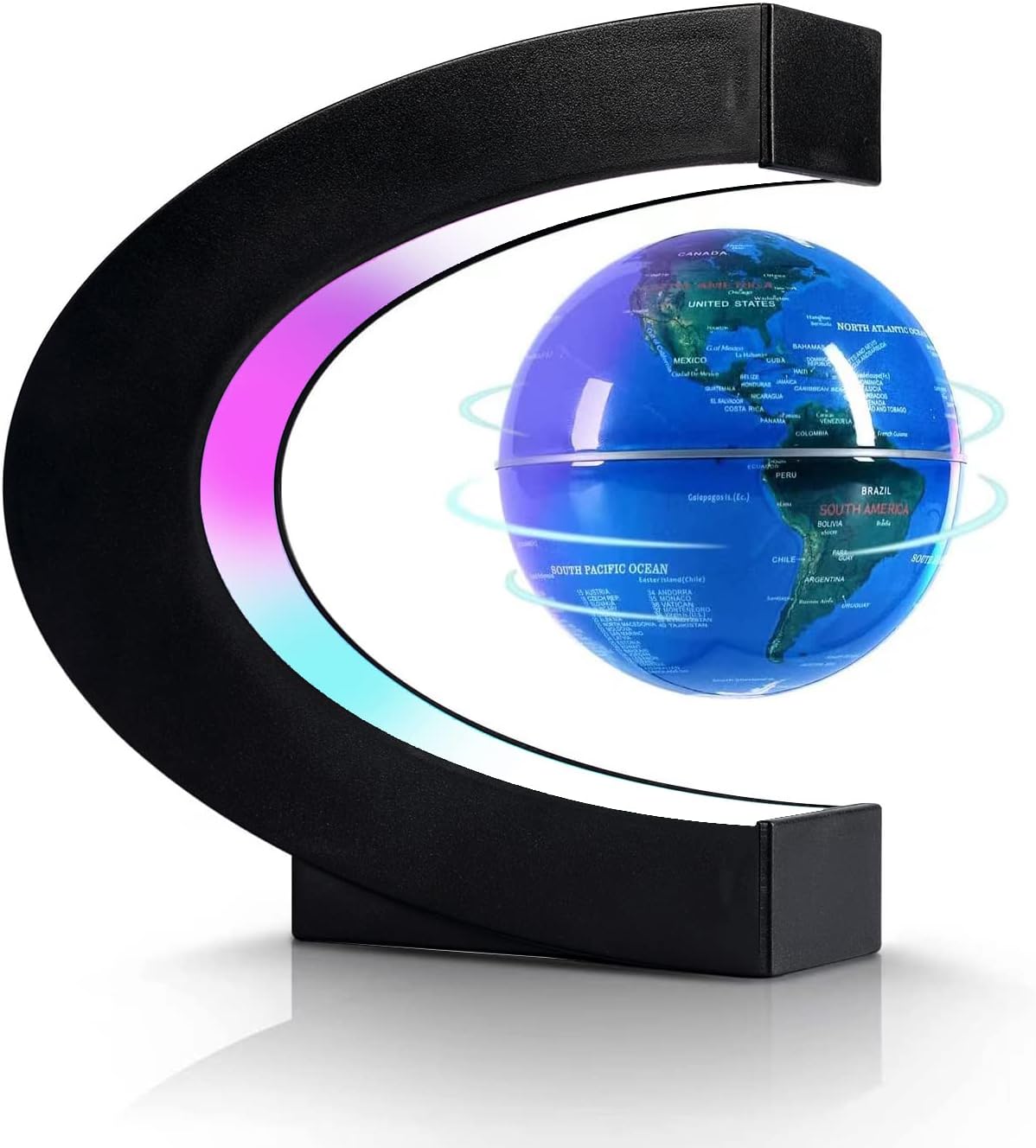 Magnetic Levitation Floating Globe, Levitating C Shape Globe with LED Lights, Education Home Office Desk Bookshelf Decor, Holiday Anniversary Christmas Creative Gift (3.3 Inches Globe) - Toyigo