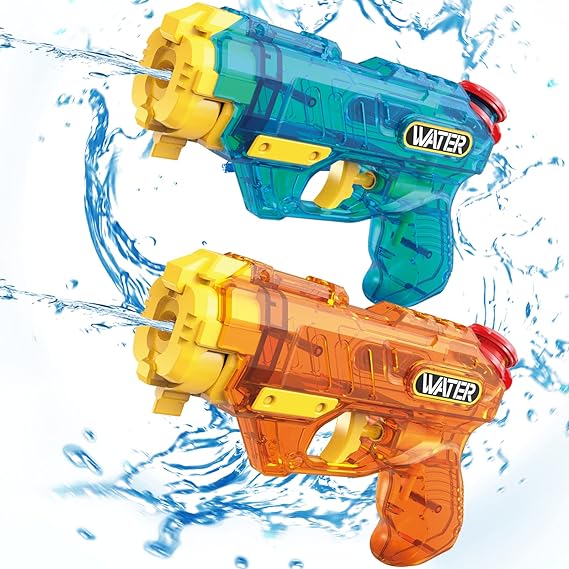 Water Guns for Kids, 2 Pack Squirt Guns Water Blaster 200CC Capacity Water Pistol Toys for Boys Girls Toddlers, Ideal Summer Gifts for Swimming Pool Outdoor Water Fighting Toys (Blue+Yellow)