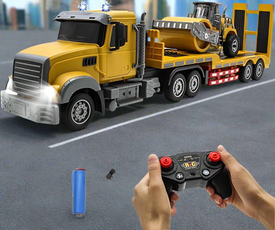 RC Semi Truck with Trailer Toy, 1:24 RC Semi-trailer Engineering Tractor With Sound And Lights, 1:24 RC Semi-trailer Engineering Tractor With Sound And Lights, Construction Vehicles For Kids - Toyigo