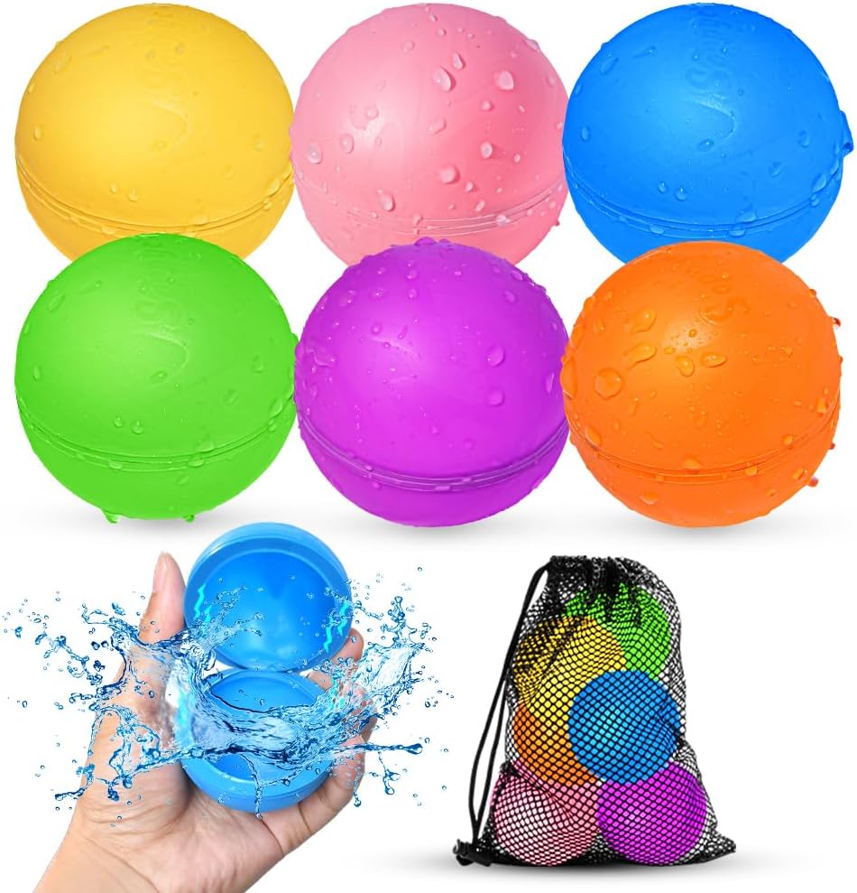 Reusable Water Balloons, Water Ball for Beach Toys, Summer Toys, Easy Quick Fill & Self-Sealing Water Bombs, Soft Silicone Water Splash Ball,  for Kids