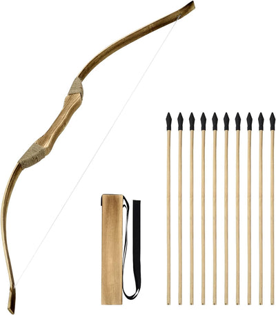 Kids Bow and Arrow Set, Handmade 32 Inch Wooden Bow and Arrow, Toy Bow and Arrow for Kids 4-6 8-12, 1 Bows 1 Quivers and 10 Wood Arrows, Gifts for Kids Youth Boys and Girls