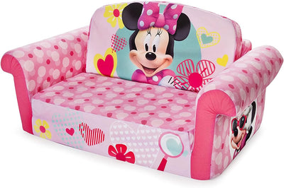 Movies & Tv soft toys, Furniture Kids, 2 in 1 Flip Open Foam Compressed Lightweight Lounging Sofa, and Extendable Sleeper Couch, Minnie Mouse, Pink