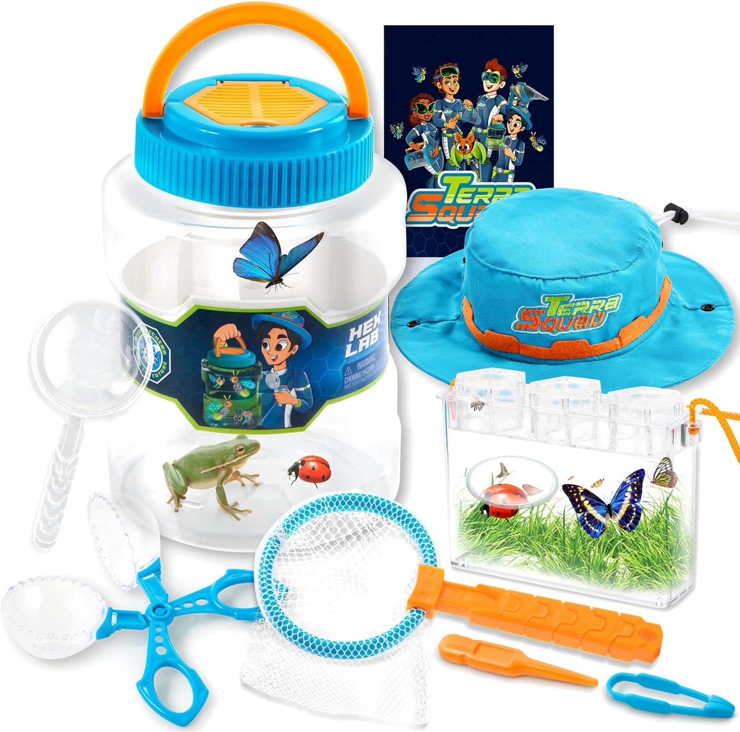 Bug Catcher Nature Exploration Set, Includes Habitat Bucket, Critter Box, Activity Booklet, Butterfly Net, Magnifier, Tweezer, Pipette, Bug Tong, and Exploration Hat Bug Catching Kids 3+ - Toyigo