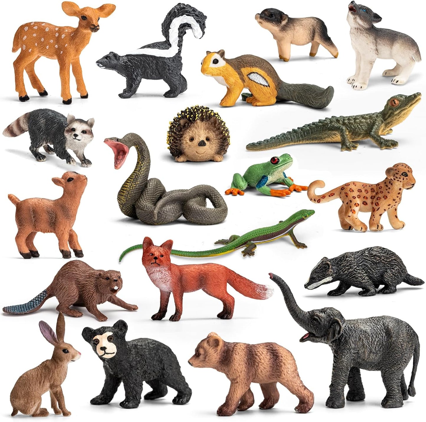 Forest Animal Figurines Set, Miniature Plastic Woodland Animal Figure Toy Set, for Kids Toddler Boy Girl Age 3-5 3 4 5 Party Supplies Cake Toppers(20Pcs)