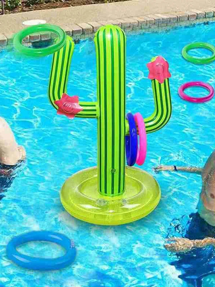 Swimming Ring Toss, Ring Toss Game Set, Inflatable Cactus Ring, Inflatable Toy, Inflatable Cactus, Outdoor Floating Supplies, Floating Supplies Inflatable Toys - Toyigo