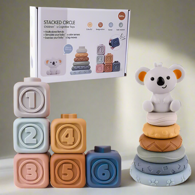 Silicone Building Blocks - Soft PVC Koalas and Colored Squares 3D ?? (13 Piece Set)