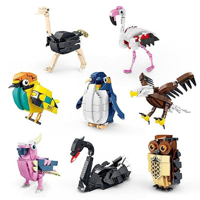 Flamingo, Black Swan, Owl, Sparrow, and Parrot Assembly Model Toy - Children's Building Blocks Set