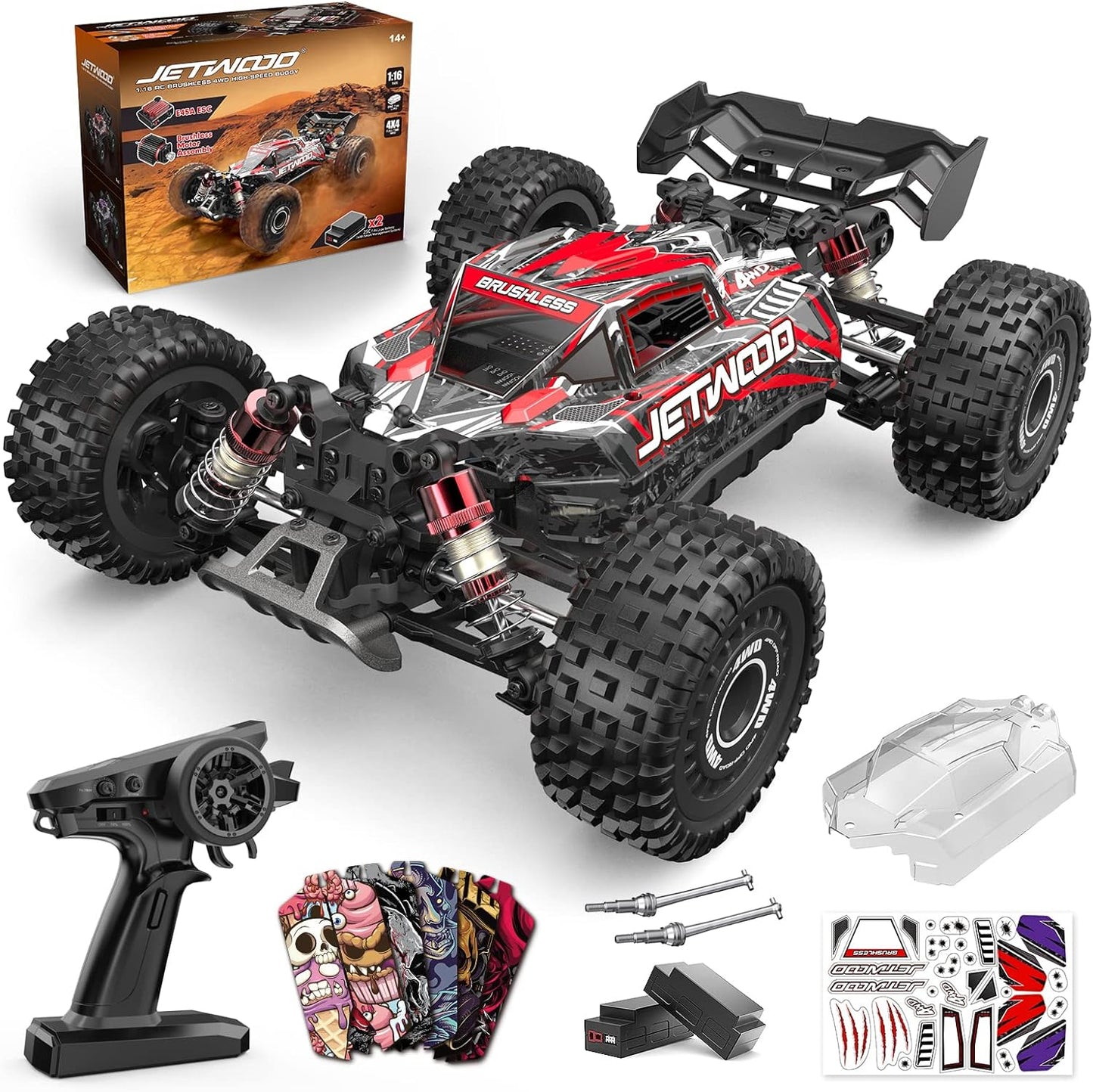 RC Cars, Fast Remote Control Car for Adults, Electric 4WD RTR Brushless RC Cars, High Speed RC Truck Gifts for Boys, Max 42 mph Off road Buggy, JC16EP with 2 Lipo - Toyigo