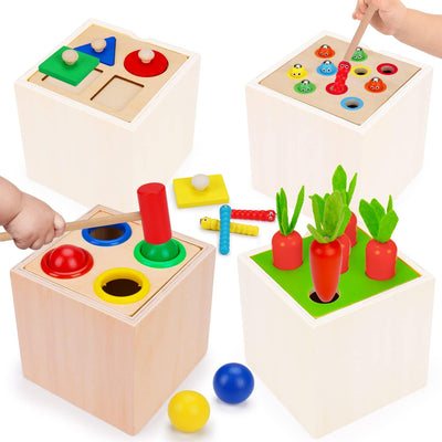 Wooden Block Toy , Shape Sorter Montessori Toy, Toddlers 1-3 Years, Carrot Harvest Catch Insect Game, Early Development and Fine Motor, Skills - Perfect Birthday or Easter Gift for Boys and Girls - Toyigo