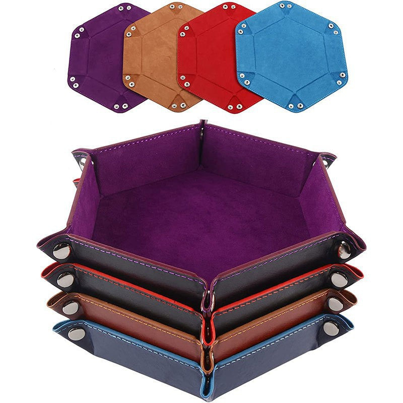 Hot-Selling Hexagonal Velvet Dice Tray - Foldable PU Storage Box for Desktop, Multi-Purpose Organizer