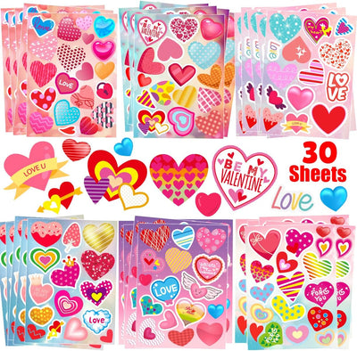 30 Sheets Valentine Stickers, 490PCS Heart Stickers, Valentine Stickers for Kids, Valentines Crafts Party Favors for Kids, Valentines Day Stickers