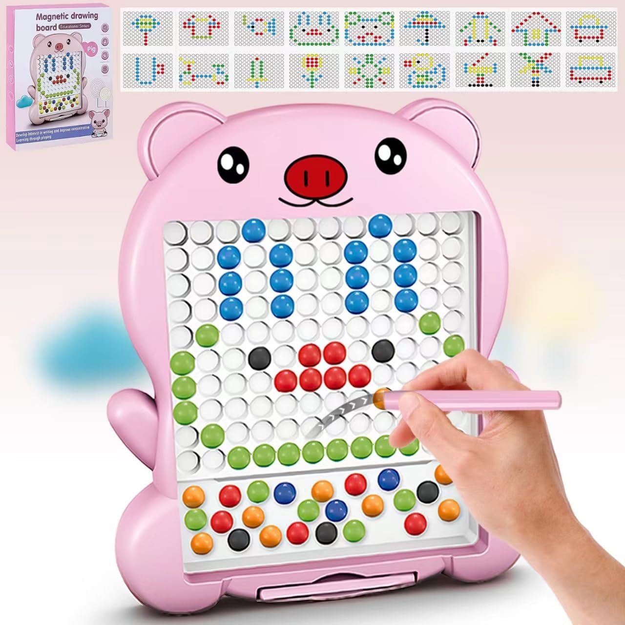 Magnetic Drawing Board, Magnetic Dots Board, Doodle Board with Magnetic Beads and Pen, Magnetic Dot Art, Montessori Educational Preschool Toddler Toy, Travel Toy for Kids Aged 3-6 Years Old