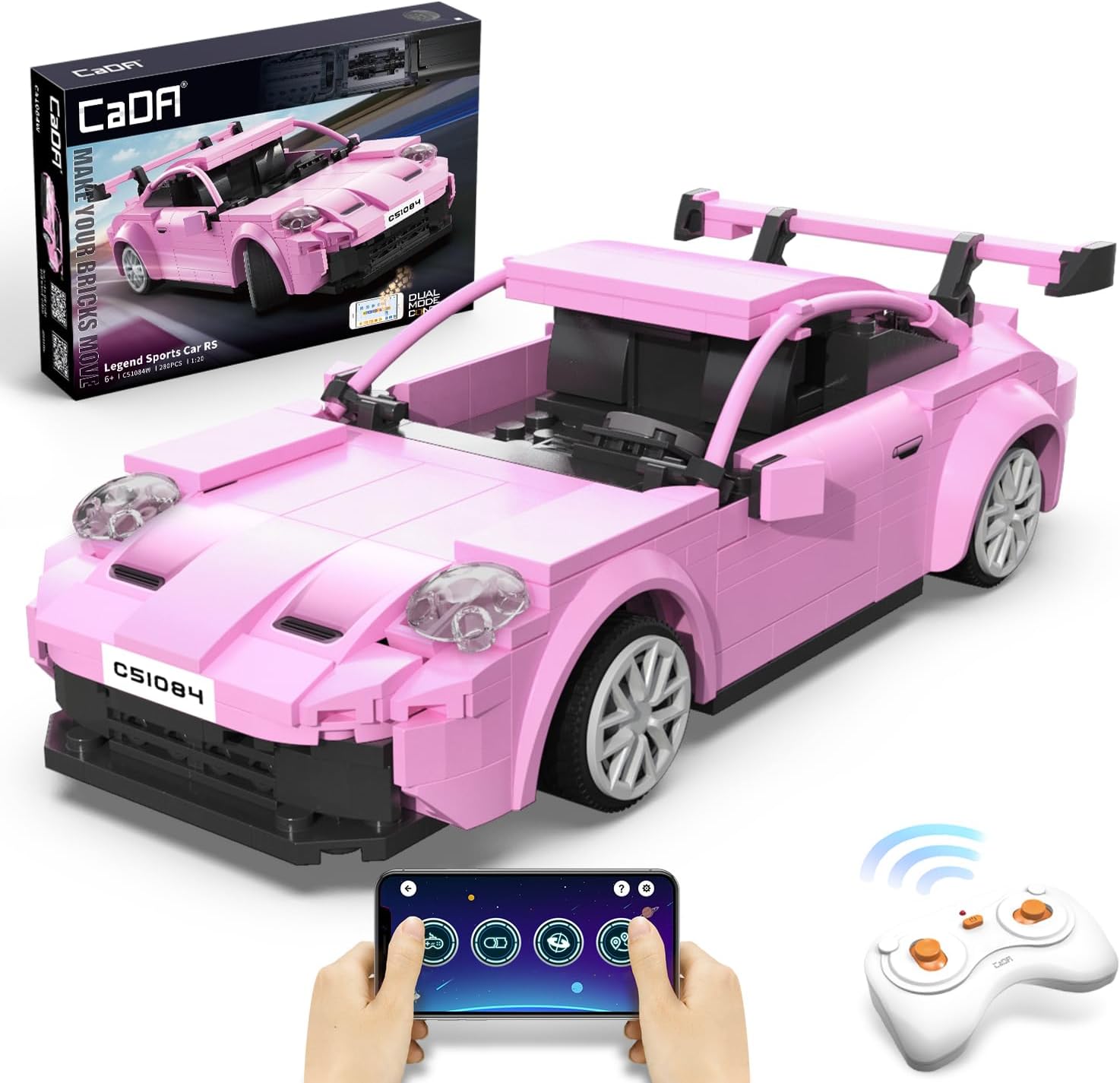 Pink Programmable RC Racing Car, RC Building Car Toy Set, STEM Building Toy- Remote Control Car, Educational Gift for Kids, 8-12 Year Old Girls Boys - Toyigo