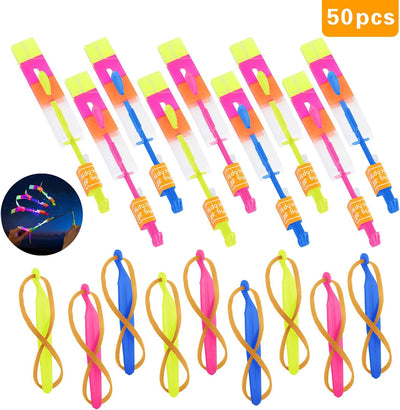 50pcs Led Arrow Helicopter Flying Toy, Party Fun Gift Elastic Slingshot Flying Copters Birthdays Summer Day Outdoor Game for Kids