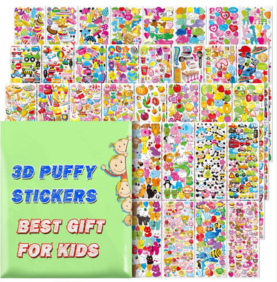 3D Puffy Stickers, 64 Different Sheets, 3200+ Cute Stickers Stickers for Kids, Including Animals, Cars, Airplane, Food, Letters, Flowers, Pets, Cakes and Tons More