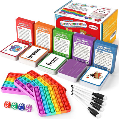 Sight Word Game, Learn to Read,  Flash Card with Pop Mat & Dice for Preschool,  Kindergarten 1st 2nd 3rd Grade, Fidget Educational Reading Learning Site,  Word for Kid Classroom Homeschool Supplies - Toyigo