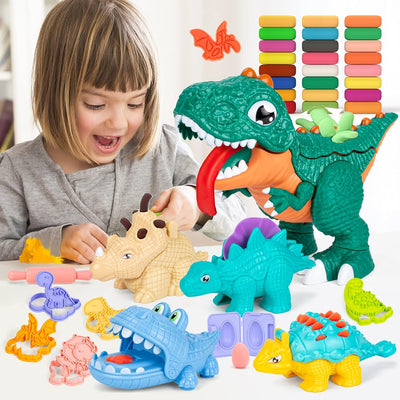 Dinosaur Dough Sets for Toddlers, Dough Tool Kit for Kids, 36 Pcs Dough Accessories Dinosaur Playset Toys for Kids 3-5 (24 Pack Dough)