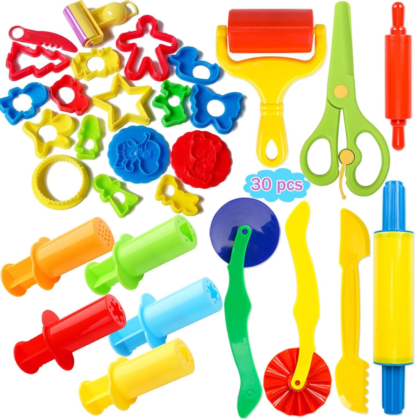 Play Dough Tools, Set for Kids 30 PCS, Playdough Toys Accessories with Dough Molds, Cutters Extruder Scissors for Girls Boys