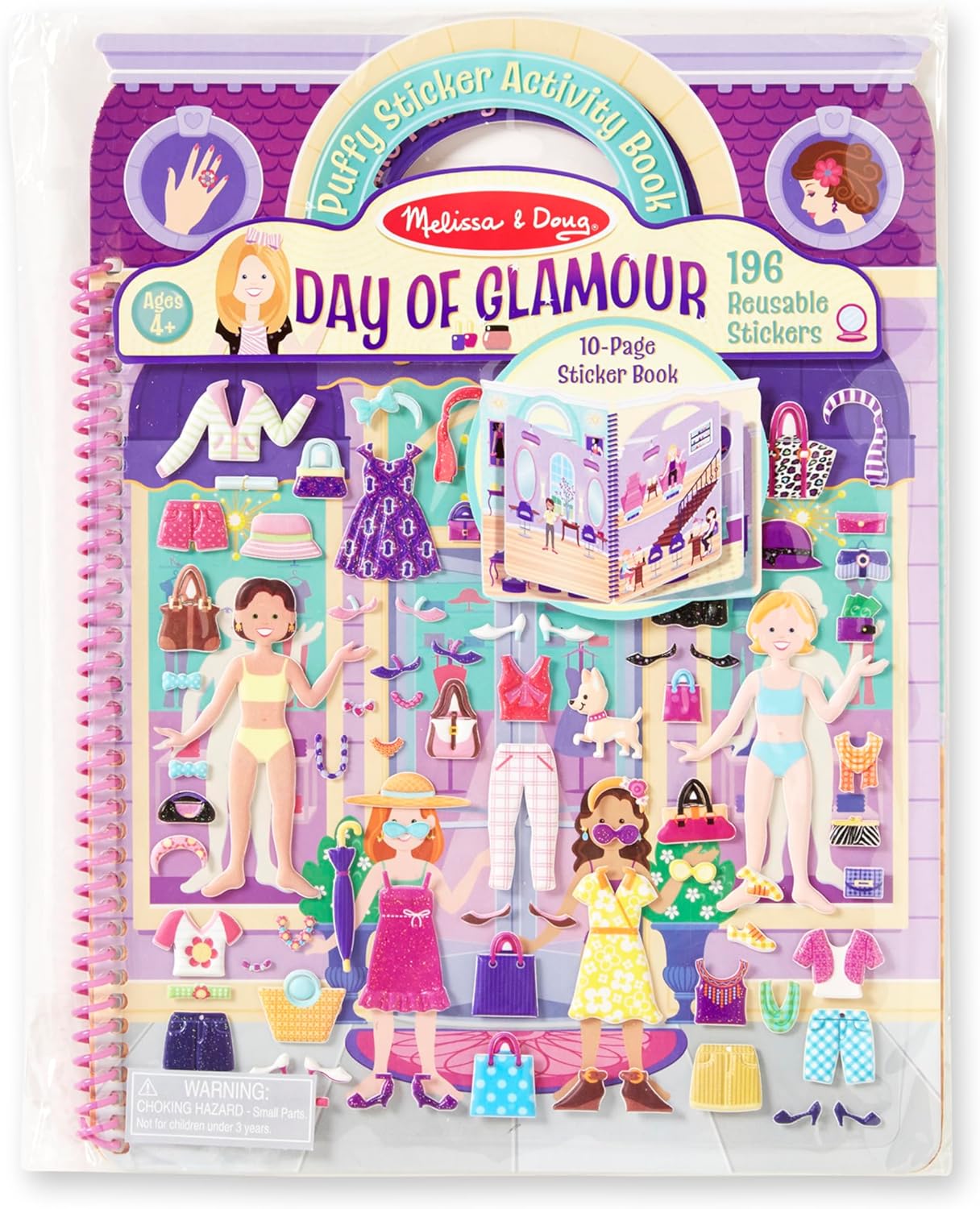 Puffy Sticker Activity Book, Day of Glamour, 196 Reusable Stickers, FSC Certified