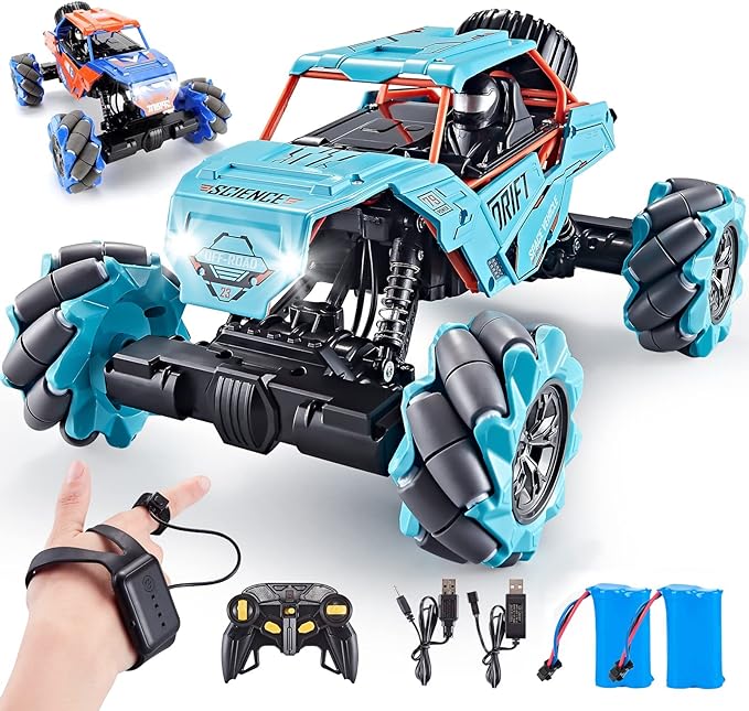 Remote Control Car,  360ø Rotating Hand Controlled Monster Truck All Terrains 14 Scale 4WD Metal Gesture Sensor RC Car, Stunt Car with Rechargeable Batteries Boys Gifts for Kids - Toyigo