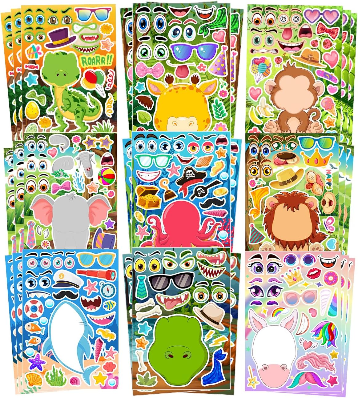 27 Sheets Make a Face Stickers, Make Your Own Stickers for Kids, Funny Animal Face Stickers, Party Favors for Kids