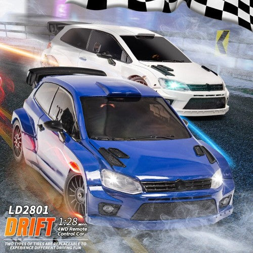 1/28 2.4G 4WD RC Car for POLO R with LED Light - On-Road Full Proportional Racing Vehicle Model Toy - 3.7V 1S Battery Powered